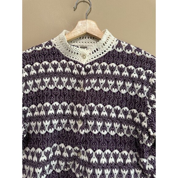 Vtg Montgomery Ward 70s Cardigan Sweater Purple Crochet Womens Sz 40 Grandmacore - Picture 2 of 6